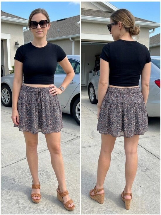 American Eagle Outfitters Dresses & Skirts - American Eagle Tiered Ruffle Tie Waist Floral Mini Skirt Dark Gray Boho XS